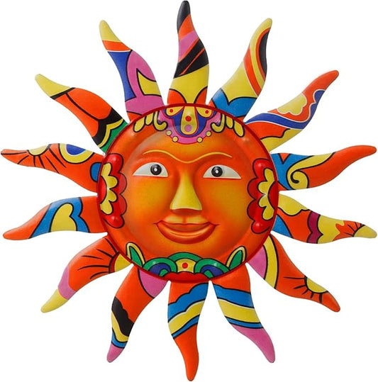 VEWOGARDEN Metal Sun Wall Art Decor Hanging for Indoor Outdoor Home Garden 13" Colorful Sun Face Sculptures & Statues Orange