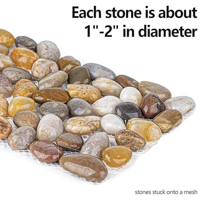 Qualdout River Rocks Stepping Stones Pavers Outdoor for Garden Walkway, Pebbles Polished Gravel for Yard Lawn Patio Pathway Landscaping, 6PCS (Rectangle)