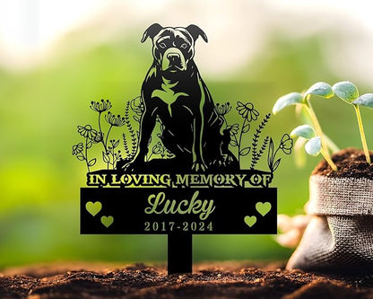 American Pit Bull Dog Metal Memorial Garden Stake, Dog Headstones Personalized, Pet Grave Markers Outdoor, Custom Name Sign Remembrance Stake, Pet Loss Memorial Plaque, Yard Sign