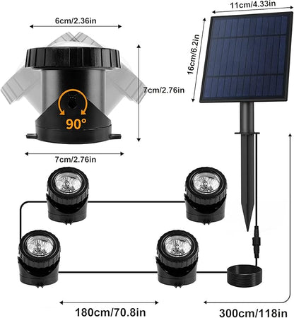 Solar Pond Lights,Super Bright RGB LED Underwater Spotlights Color Changing Submersible Pond Light IP68 Waterproof Fountain Lights for Fish Aquarium Tank Garden Yard Pool (4-in-1)