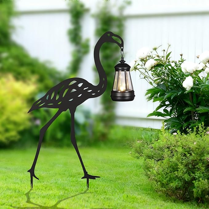 nawaza Flamingo Metal Garden Stakes Decorative 2Pack,Solar Lights Outdoor Garden Decor Stake,Birthday Gifts for Mom Women,Decorative Metal Housewarming Ornament for Lawn Patio Yard Pathway Black.