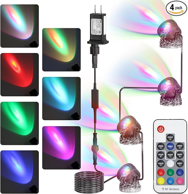 SoulBay Pond Lights with Remote, 4pcs RGB IP68 Waterproof Underwater LED Lights with 8-H Timer and Power Supply for Pond Garden Landscape Lighting for Patio, Garden, Fountain, Aquarium Decoration