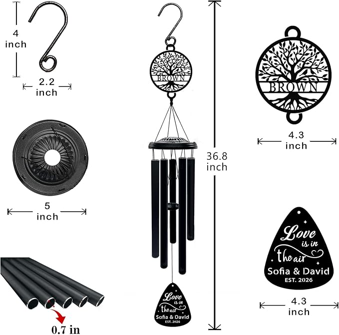 Personalized Wedding Wind Chimes Custom Gift for Couple Newlyweds Bridal Shower Engagement Party Home Decoration