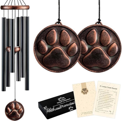 Dog Memorial Gifts for Loss of Dog, 32" Pet Memorial Vintage Wind Chimes with Embossed DogPaw Pendant, Pet Passing Away Sympathy Remembrance Gift