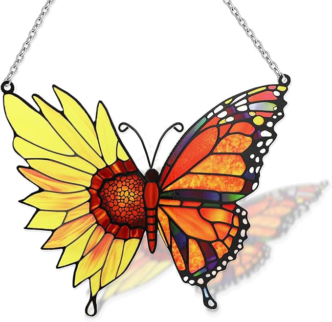 Stained Glass Window Hanging, Sunflower Suncatcher Gifts for Women,Men and Mom, Sunflower Glass Window Decor for Garden Home Decor, Mother's Day, Birthday Gift, Grandma Gift