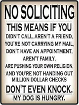 Funny No Soliciting Sign, Metal Warning Tin Signs, Don't even Knock, My Dog is Hungry, Yard Sign Garage Farm Garden Wall Decor Sign Plaque Outdoor for Home Fence 8 X 12 Inches