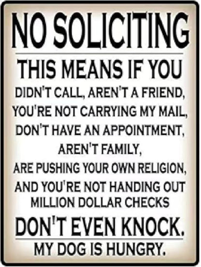 Funny No Soliciting Sign, Metal Warning Tin Signs, Don't even Knock, My Dog is Hungry, Yard Sign Garage Farm Garden Wall Decor Sign Plaque Outdoor for Home Fence 8 X 12 Inches