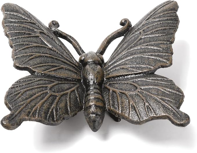 BRASSTAR Cast Iron Butterfly Statue Art Decor for Garden, Lawn, Yard, Patio, Farmhouse, Pond, Backyard, Office Desk Paper Weight Decoration (Black, L)