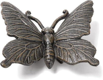 BRASSTAR Cast Iron Butterfly Statue Art Decor for Garden, Lawn, Yard, Patio, Farmhouse, Pond, Backyard, Office Desk Paper Weight Decoration (Black, L)