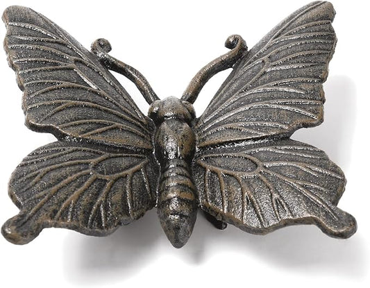 BRASSTAR Cast Iron Butterfly Statue Art Decor for Garden, Lawn, Yard, Patio, Farmhouse, Pond, Backyard, Office Desk Paper Weight Decoration (Black, L)