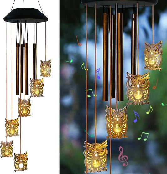 Solar Owl Wind Chimes Outdoor,Solar Wind Chimes for Outside,Hanging Lights Warm LED Garden Patio Yard Decor,Gardening Gifts for Wife Mother Grandmom,Christmas Yard Decorations
