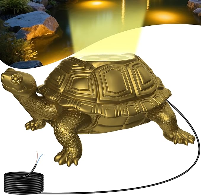Brass Pond Light LED Underwater, 6W 12V Low Voltage Turtle Underwater Ponds Light 2700K with 26ft Cable, IP68 Waterproof Pond Lights for Outdoor Ponds Fountain Waterfall Water Feature, 1 Pack