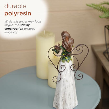 Alpine Corporation WQA1554 Floral Woodland Angel Holding Leaf Statue, Sentimental Home Décor for Patio & Garden, 12"H