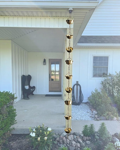 Outside Rain Catcher Chain Copper, House Roof Eaves Hanging Ornament, Gutter Downspout Replacement, Adjustable Length Rain Drain Link,2.6m (8.5ft)