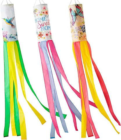 WinTS 3Pcs 55 Inch Wind Socks,Large Size Windsocks Outdoor Hanging Butterfly Hummingbird, Spring Wind Socks for Outside Heavy Duty for Wall Tree Front Patio Lawn Garden