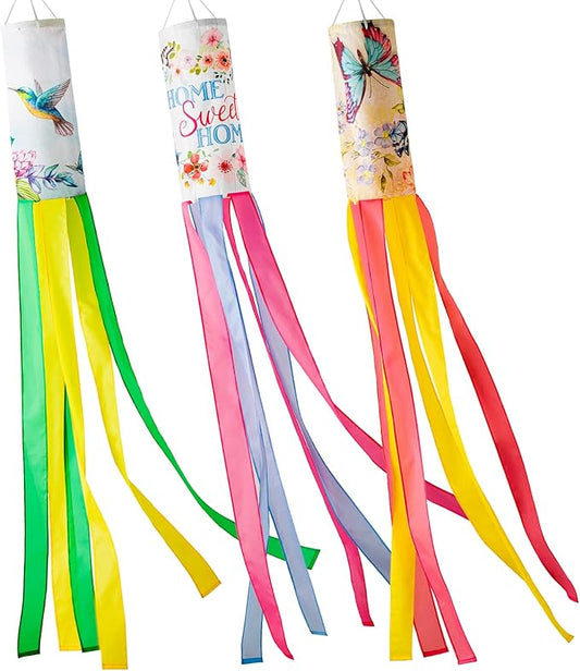 WinTS 3Pcs 55 Inch Wind Socks,Large Size Windsocks Outdoor Hanging Butterfly Hummingbird, Spring Wind Socks for Outside Heavy Duty for Wall Tree Front Patio Lawn Garden