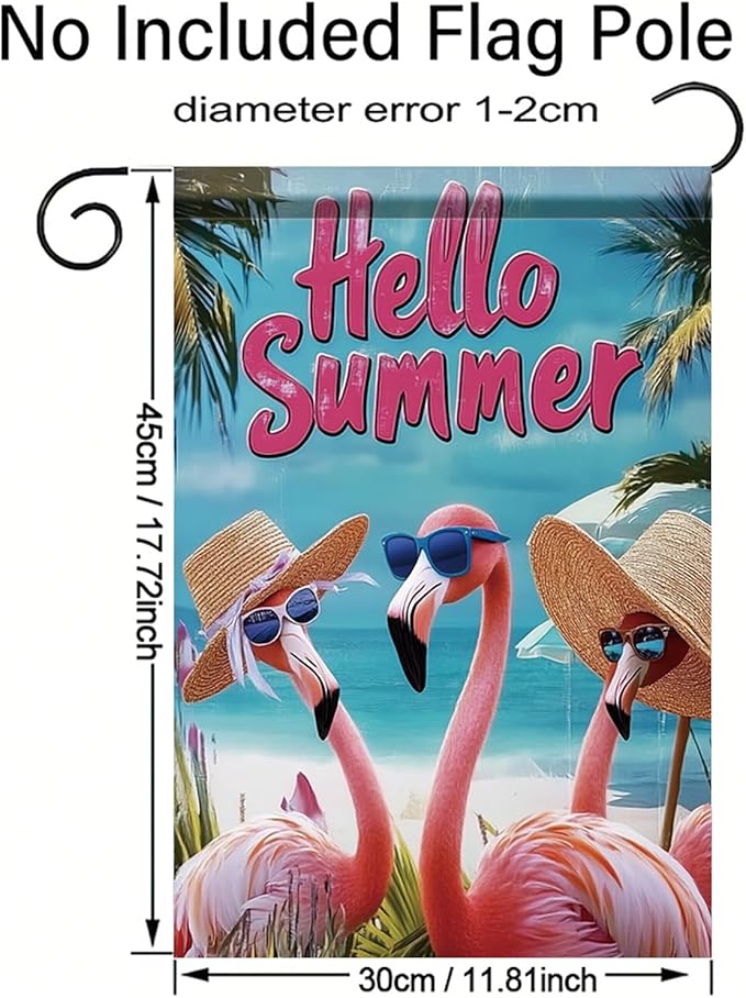 Summer Garden Flag 12x18 Inch Flamingo Hello Summer Tropical Beach Ocean Palm Tree Design Outdoor Yard Porch Lawn Patio Poolside for Seasonal Coastal Farmhouse Home Decor