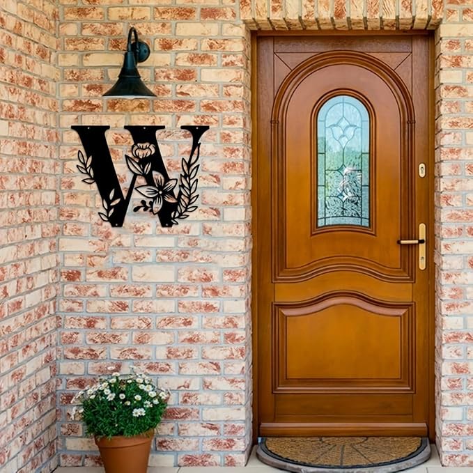 Metal Name Sign,Initial Welcome Letter Monogram Wall Decor,Wall Art Last Name Signs,Garden Door Decor for Outside,Wedding,House Warming Gift,12 inch in Height (Letter W)