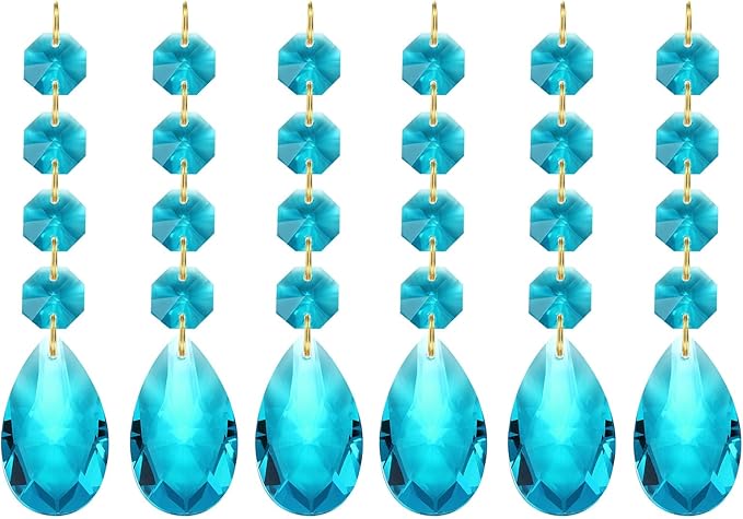 PATIKIL Teardrop Crystal Chandelier Pendants Beads, 6 Pack 120mm Length 38mm Chandelier Prisms Parts Ornaments Hanging Beads for DIY Arts Crafts Decoration, Navy Blue