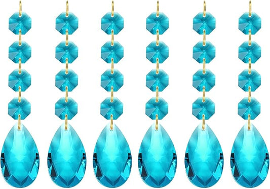 PATIKIL Teardrop Crystal Chandelier Pendants Beads, 6 Pack 120mm Length 38mm Chandelier Prisms Parts Ornaments Hanging Beads for DIY Arts Crafts Decoration, Navy Blue