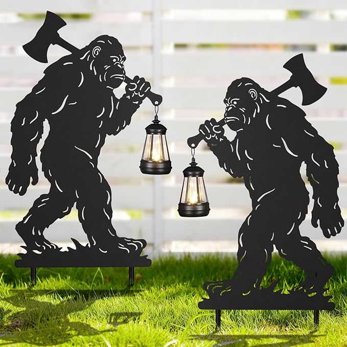 nawaza Bigfoot Metal Garden Stakes Decorative 2Pack,Solar Lights Outdoor Garden Decor Stake,Birthday Gifts for Mom Women,Decorative Metal Housewarming Ornament for Lawn Patio Yard Pathway Black.