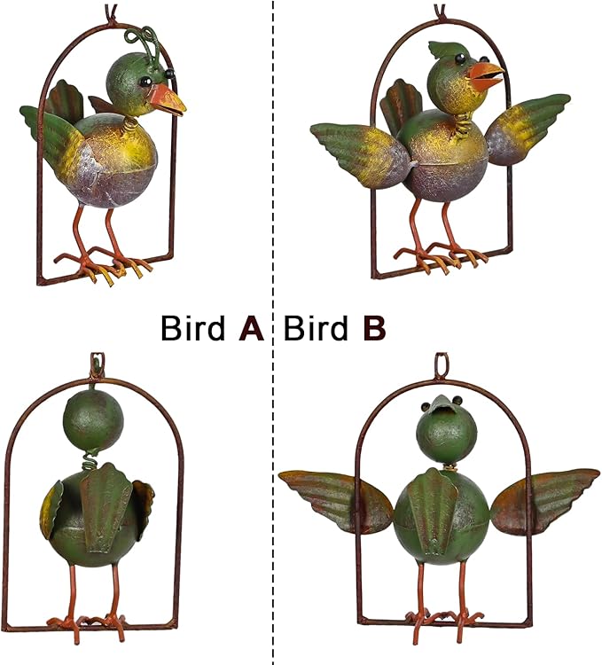 Metal Birds Seesaw Balancer Garden Deorative Stakes 45", Iron Yard Balanceing Stake Art, Animal Scarecrow Sway Up and Down in Wind, Gifts to Bird Lovers as Grassland Lawn Farmland Decor