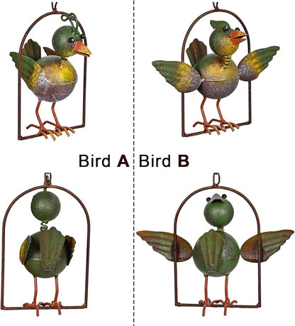 Metal Birds Seesaw Balancer Garden Deorative Stakes 45", Iron Yard Balanceing Stake Art, Animal Scarecrow Sway Up and Down in Wind, Gifts to Bird Lovers as Grassland Lawn Farmland Decor