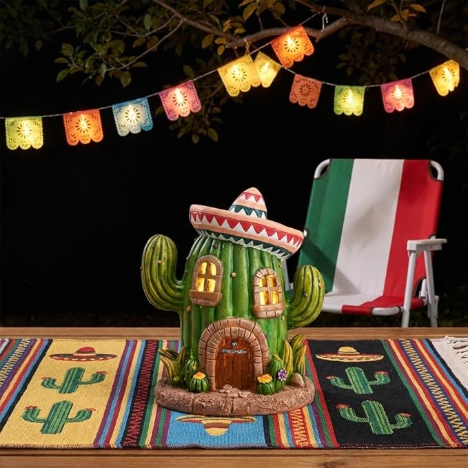 TERESA'S COLLECTIONS Garden Decor, Cactus Fairy House Cinco de Mayo Decor, Waterproof Resin Garden Statue, Cinco de Mayo Gift, Garden Gift, Indoor/Outdoor, 7.5"