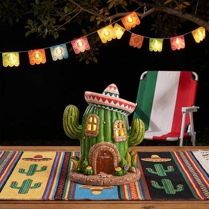 TERESA'S COLLECTIONS Garden Decor, Cactus Fairy House Cinco de Mayo Decor, Waterproof Resin Garden Statue, Cinco de Mayo Gift, Garden Gift, Indoor/Outdoor, 7.5"