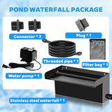 Upgraded Outdoor Pond Waterfall Kit with 50W Pump - 825 GPH Water Flow, 12.2 Inch Adjustable Waterfall Spillway & Extra Long Hose for Garden Ponds, Backyard Water Features (foundation)