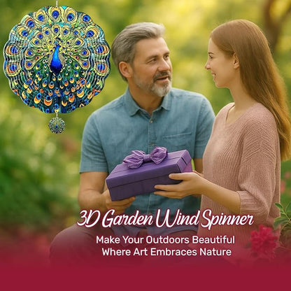 GENANY Peacock Hanging Wind Spinners for Women Men, 12 Inch Metal 3D, Stainless Steel Hanging Wind Catchers Sculpture for Outside, Spring Decoration Garden, Unique Gift
