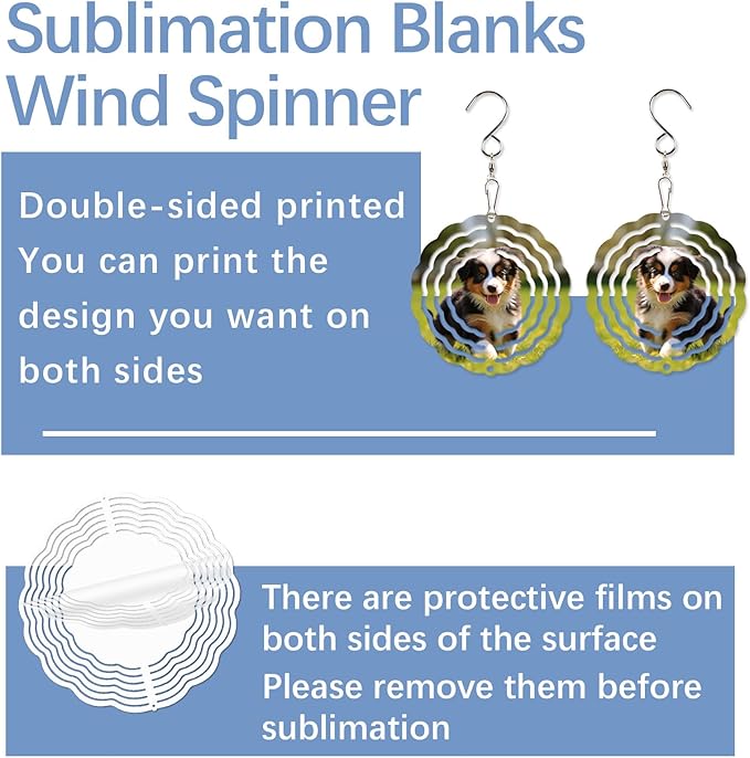 50 Pcs Sublimation Wind Spinner Blanks Bulk USA Warehouse Aluminum Metal Wind Spinners Hanging Sublimation Ornaments for Heat Press Transfer Sublimation Blank Wind Spinners DIY Gift