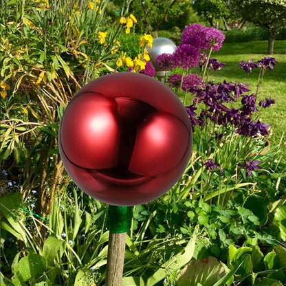 ARTIBETTER Stainless Steel Gazing Globe Mirror Ball 120mm Reflective Garden Sphere Outdoor Patio Decoration Polished Red Metal Sculpture