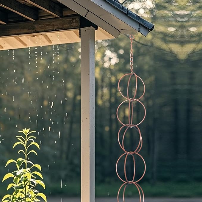 Rain Chain for Gutters Functional and Decorative Replacement Downspout Chain with Attached Hanger for Outside 4 FT Rain Chains 14 Rings Copper