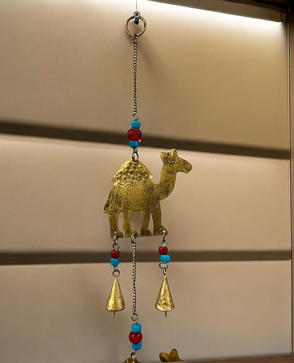 Recycled Iron Indian Camel Home Decor Bells Wall Hanging Chimes, Iron Metal Wall Art Decor, Antique Wind Chime Decoration, Indoor, Patio, Country Decor Size 85cm Height