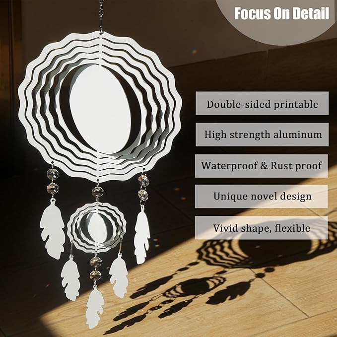 4Pack 8inch Sublimation Wind Spinner Blanks 3D Aluminum Metal Wind Sculpture Kinetic Spinners for Yard and Garden Indoor Art Ornaments Hanging Decoration (Dream Catcher)