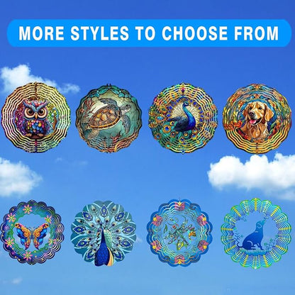 Golden Retriever Wind Spinners - 12 inch 3D Stainless Steel Hanging Wind Spinner Metal - for Indoor/Outdoor Decor, Yard, Garden Decoration