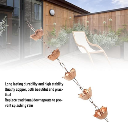 Aramox Copper Rain Chain with Flower Design, 1m/39.37in Length, Decorative Gutter Downspout Replacement for Garden
