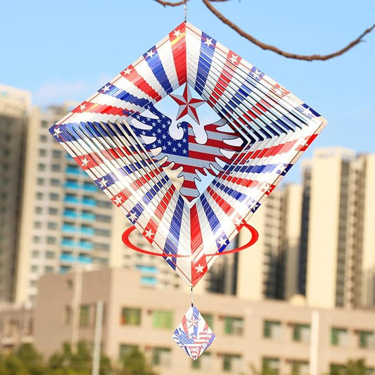American Eagle Flag Metal Wind Spinners Outdoor, Stainless Steel Wind Sculptures Spinner Hanging Garden Decoration, United States Flag Craft Spinner Patio Decor Yard Ornaments Art Gift