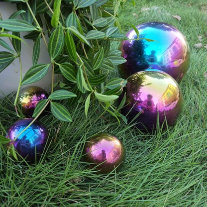 Stainless Steel Gazing Ball, 6 Pcs 50-150 mm Multi-Colour Mirror Polished Hollow Ball Reflective Garden Sphere, Pre-Drilled Gazing Globe for Home Garden Ornament Decorations