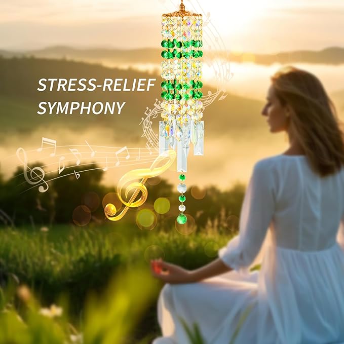 Crystal Wind Chimes for Outside with Rainbow Light Reflections Glass Bells and Rose Gold Alloy Hooks Indoor Outdoor Decor for Home Garden Patio Porch Birthday House Warming (Green)