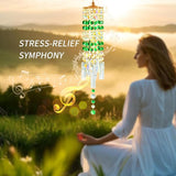 Crystal Wind Chimes for Outside with Rainbow Light Reflections Glass Bells and Rose Gold Alloy Hooks Indoor Outdoor Decor for Home Garden Patio Porch Birthday House Warming (Green)