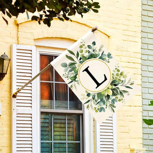 AVOIN colorlife Monogram Letter L Floral House Flag 28x40 Inch Double Sided Outside, Family Last Name Initial Yard Outdoor Decoration