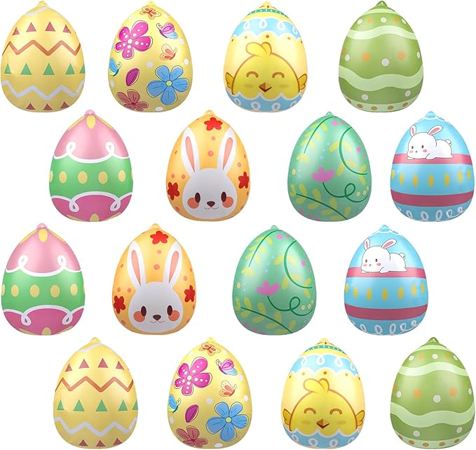 16 PCS 9 Inch Easter Egg Inflatable Balloons Hanging Inflatable Easter Balloons Colorful Inflatable Egg Decorations for Yard Garden Holiday Party Home Decor