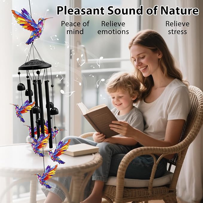 Hummingbird Wind Chimes for Outside,Metal Windchimes,Hummingbird Gifts for Women/Men,Durable Wind Chime Garden Decor Outdoor,Memorial/Housewarming/Birthday/Festival Gifts,Front Yard Decor