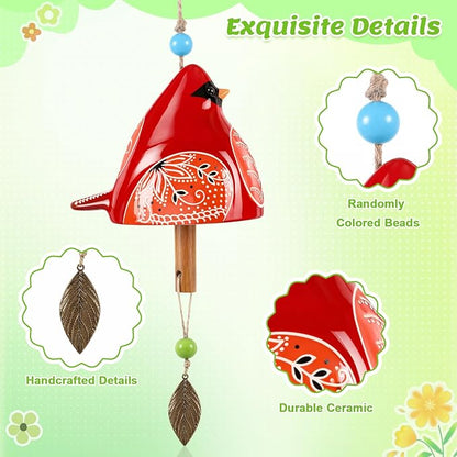 SiliFine 2 Pcs Mother's Day Ceramic Bird Wind Chime Gift with 3D Pop up Card Handmade Cardinal Windchime for Outside Indoor Garden Patio Decor Housewarming Birthday Gifts for Mom Women Bird Lovers