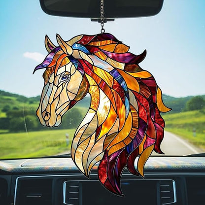 Colorful Horse Exotic Acrylic Suncatcher Stained Glass Effect Window Car Hanging Christmas Ornament Indoor Outdoor Decor Garden Sun Catcher Panel for Horse Lover for Women Mom Grandma