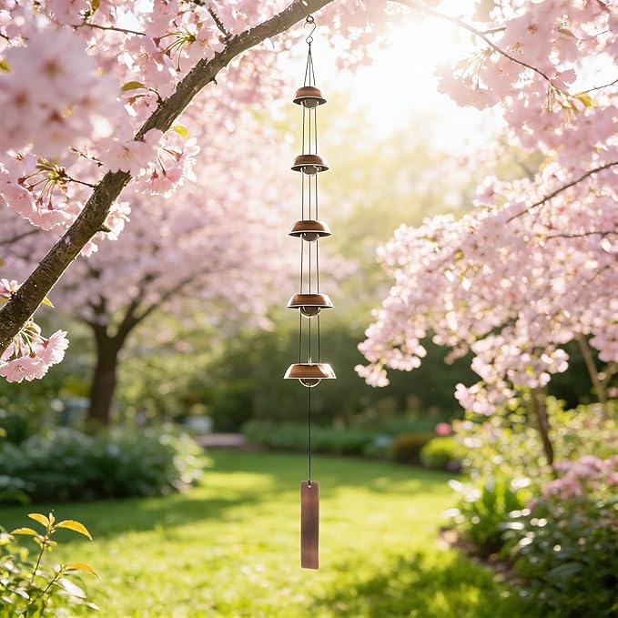 Wind Chimes for Outside Clearance, 36 Inch Temple Wind Chime, 5 Copper Bells with Deep Tones, Feng Shui Decor for Home Yard Garden Zen & Patio, Memorial Gift for Women, Mom, Grandma