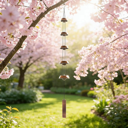 Wind Chimes for Outside Clearance, 36 Inch Temple Wind Chime, 5 Copper Bells with Deep Tones, Feng Shui Decor for Home Yard Garden Zen & Patio, Memorial Gift for Women, Mom, Grandma