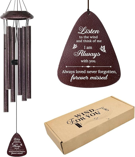 Memorial Wind Chimes for Loss of Loved One – Sympathy Wind Chime with Saying “Listen to The Wind” – Remembrance Bereavement Gift for Garden, Patio, or Outdoor Decor